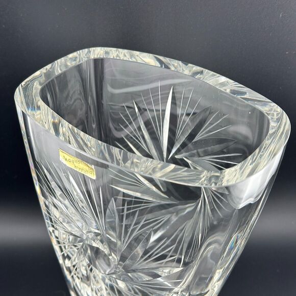 Magnor Krystall Norway Clear Crystal Vase Cut Pinwheel 7" H Thick Walls VTG MCM - Picture 6 of 14